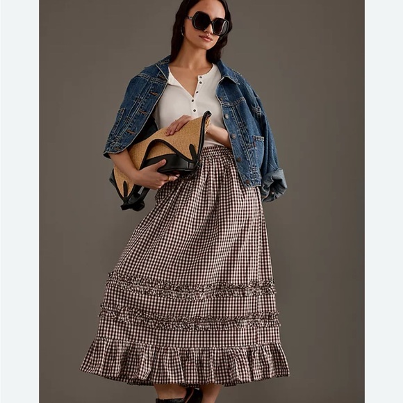 Damson Madder Dresses & Skirts - Elegant Checkered Maxi Skirt in Brown by Anthropology
